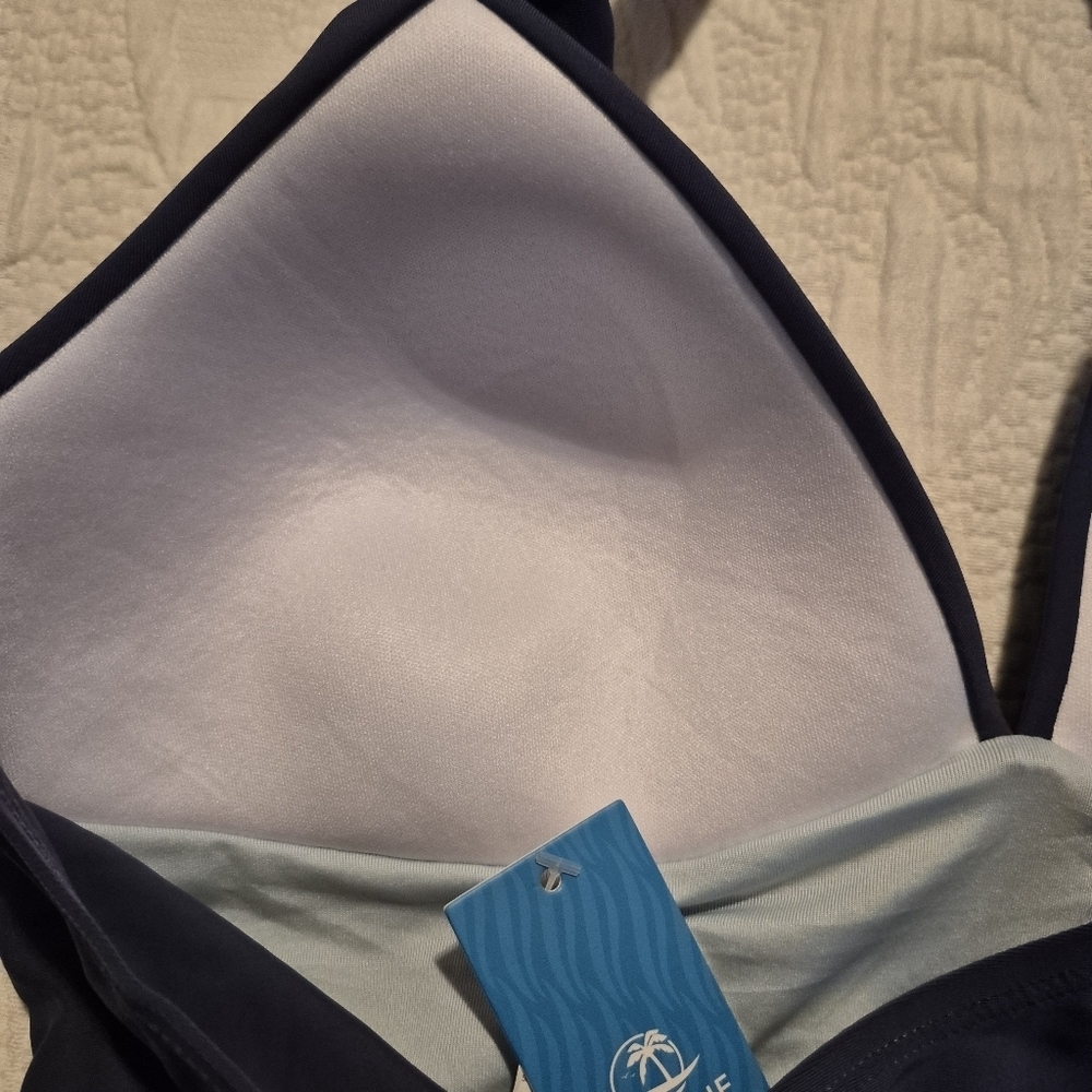 Cupshe women's Medium blue halter tankini top NEW - Picture 3 of 7